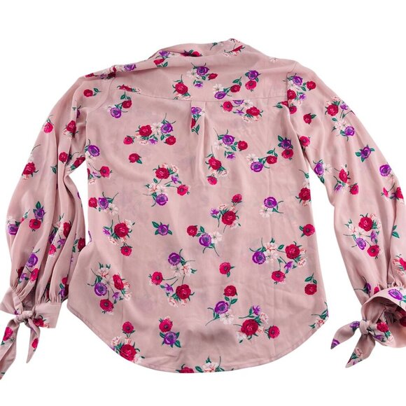 Express Womens Floral Portofino Shirt Slim Fit Pink Polyester Size S - Picture 5 of 6